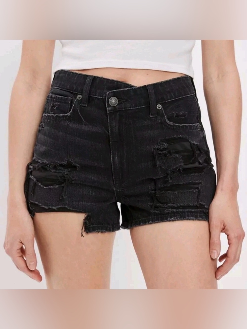 American Eagle Black Wash Distressed Mom Jean Shorts sz 6 spring summer 90s Y2K